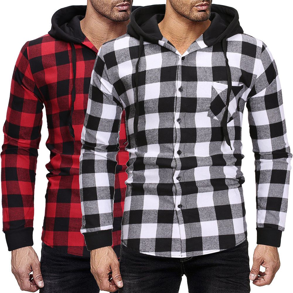 Men's Hooded Lumber Jack Style Cotton Button Up Shirt Jacket nihaodropshipping