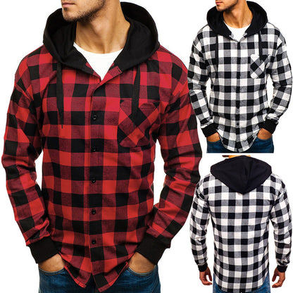 Men's Hooded Lumber Jack Style Cotton Button Up Shirt Jacket nihaodropshipping