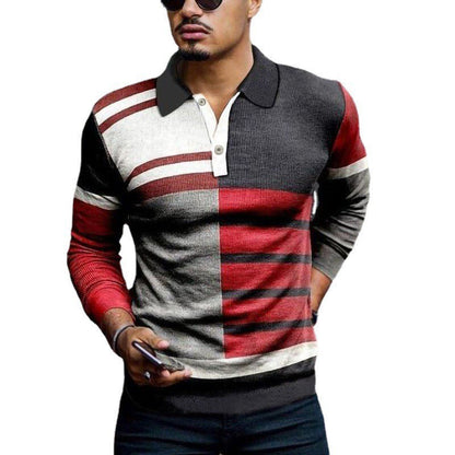 Men's Retro Style Geometric Casual Long Sleeve Polo nihaodropshipping