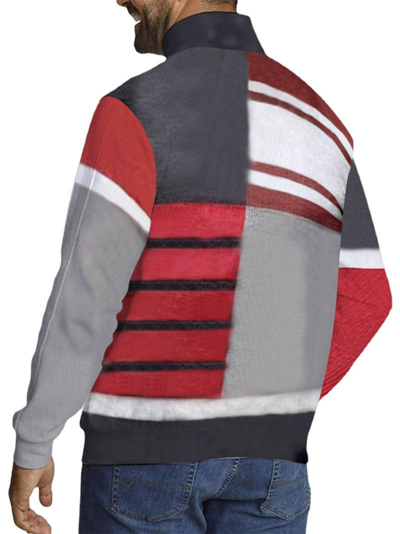 Men's Retro Style Geometric Casual Long Sleeve Polo nihaodropshipping