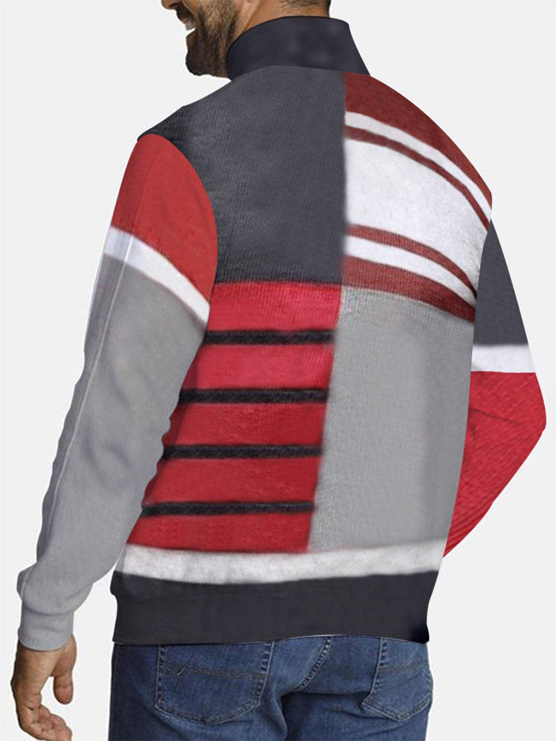 Men's Retro Style Geometric Casual Long Sleeve Polo nihaodropshipping