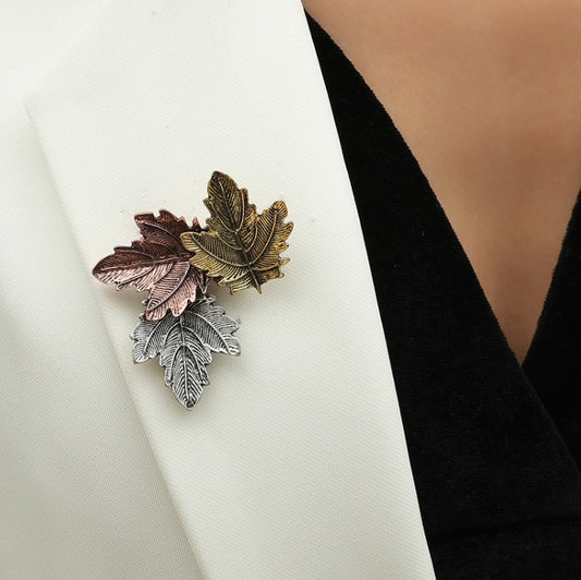 Retro Tri-Color Maple Leaf Shaped Brooch nihaodropshipping