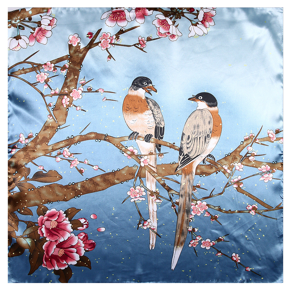 Women's Wintersweet Bird Silk Scarf nihaodropshipping