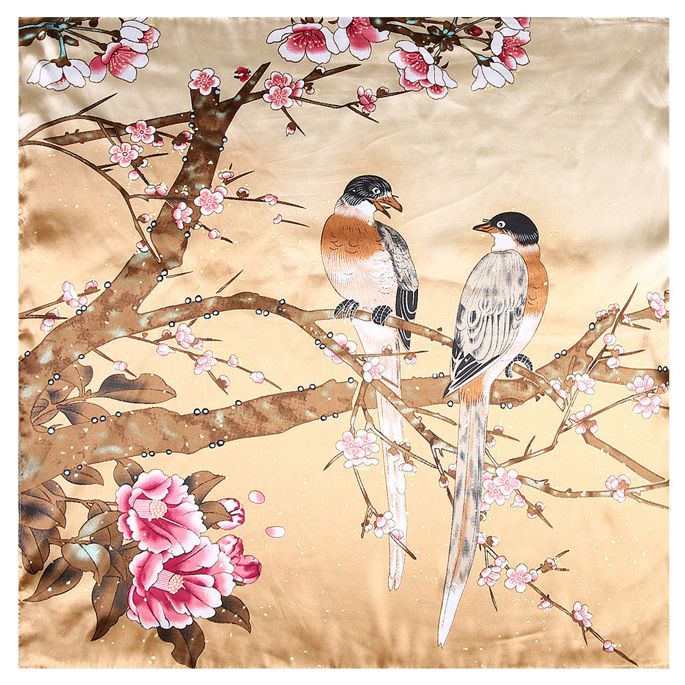 Women's Wintersweet Bird Silk Scarf nihaodropshipping