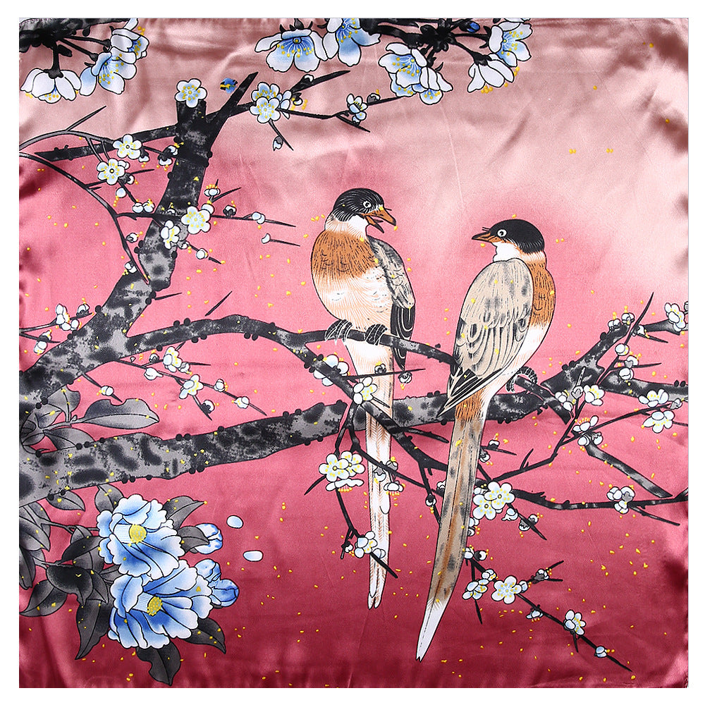 Women's Wintersweet Bird Silk Scarf nihaodropshipping