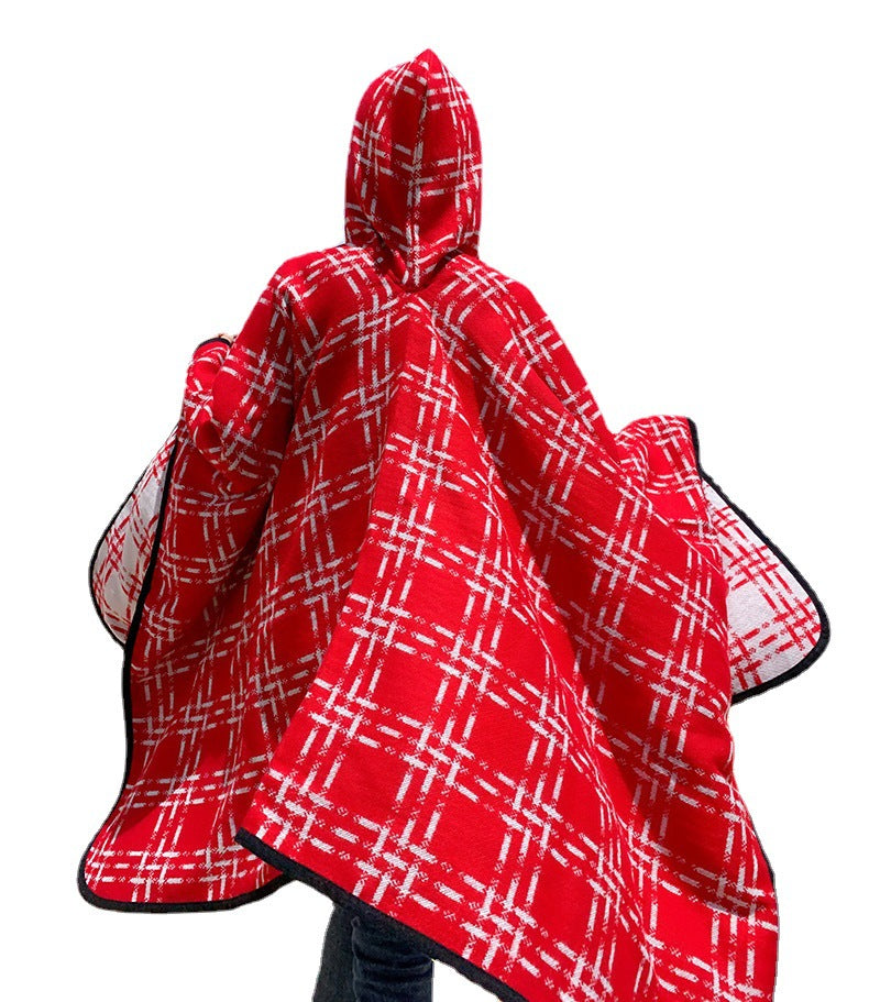 Women's Hooded Cape Shawl with Mini Buckle Latch nihaodropshipping