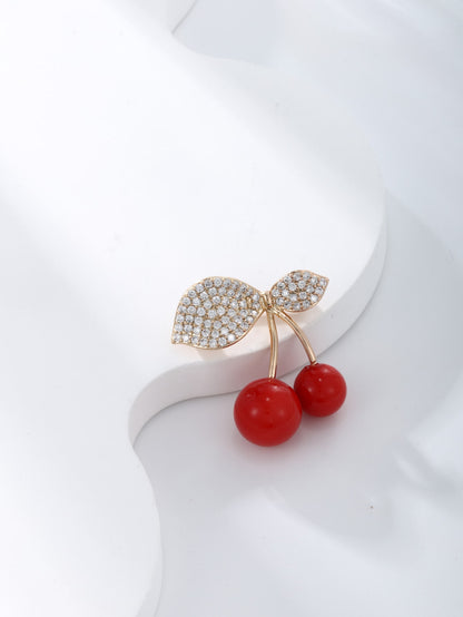 A refined ethos fashion trend new micro-inset Zircon cubic zirconia fruit cherry pearl corsage women's pin accessory niche suit brooch