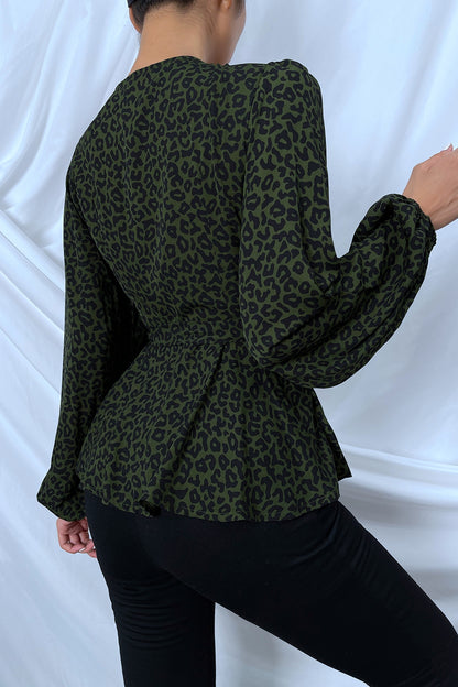 Surplice Neck Leopard Print Side Tie Blouse