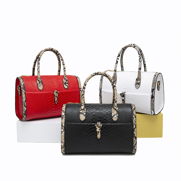 Retro Snakeskin Print Barrel Bag Set Kiwidrop