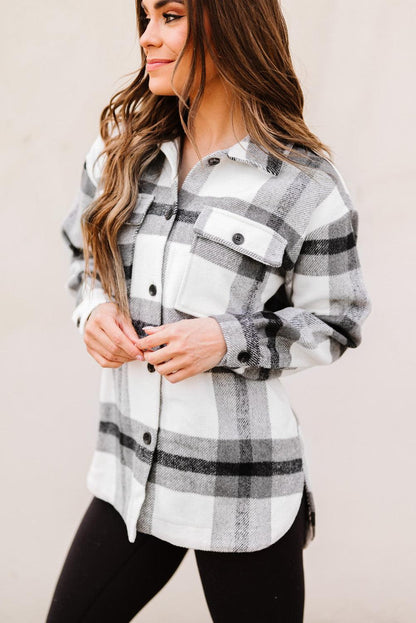 Plaid Dropped Shoulder Pocket Shacket Trendsi