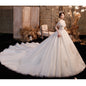 Women's Off Shoulder Beaded Wedding Gown with Lace  and Wide Train nihaodropshipping