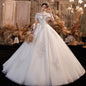 Women's Off Shoulder Beaded Wedding Gown with Lace  and Wide Train nihaodropshipping