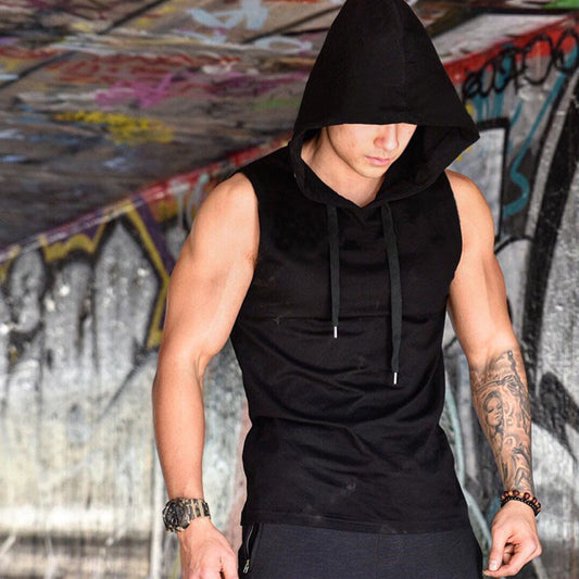 Men's Drawstring Muscle Tank with Hood nihaodropshipping