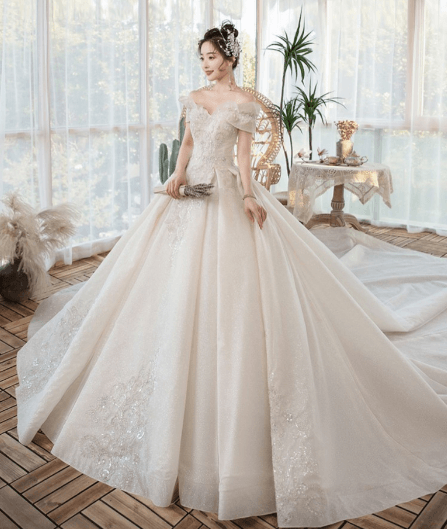 One Shoulder Wedding Dress with Wide Train nihaodropshipping