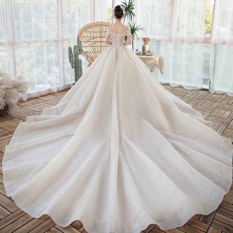 One Shoulder Wedding Dress with Wide Train nihaodropshipping