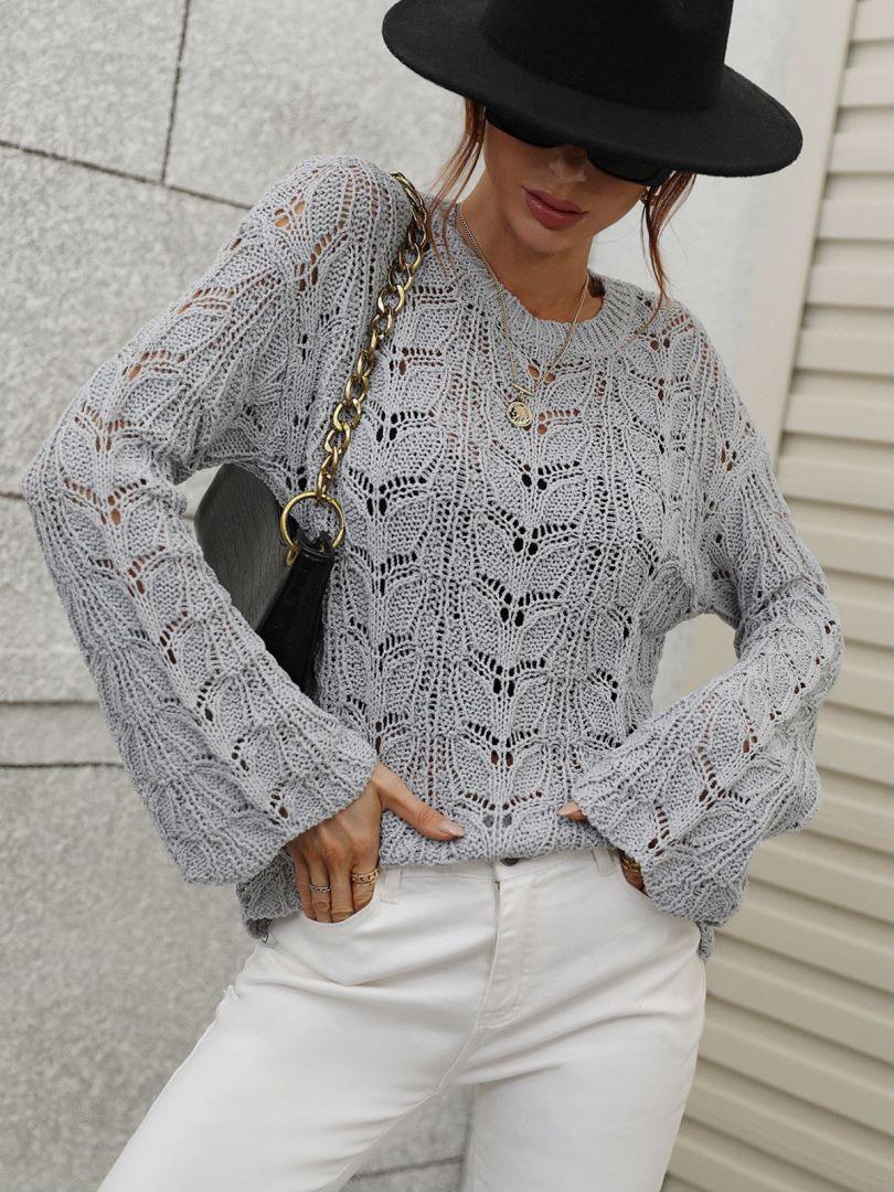 Openwork Dropped Shoulder Knit Top Trendsi