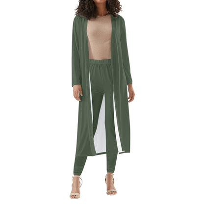 Women's Long Sleeve Cardigan and Leggings 2pcs Forrest Green (Designed by Dunbi) PopCustoms