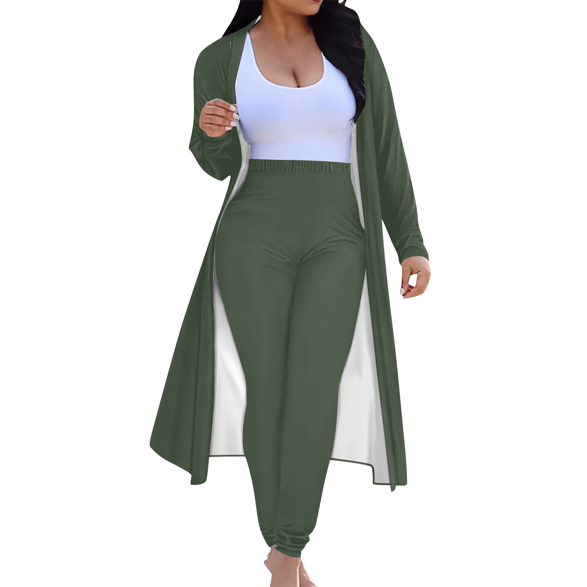 Women's Long Sleeve Cardigan and Leggings 2pcs Forrest Green (Designed by Dunbi) PopCustoms