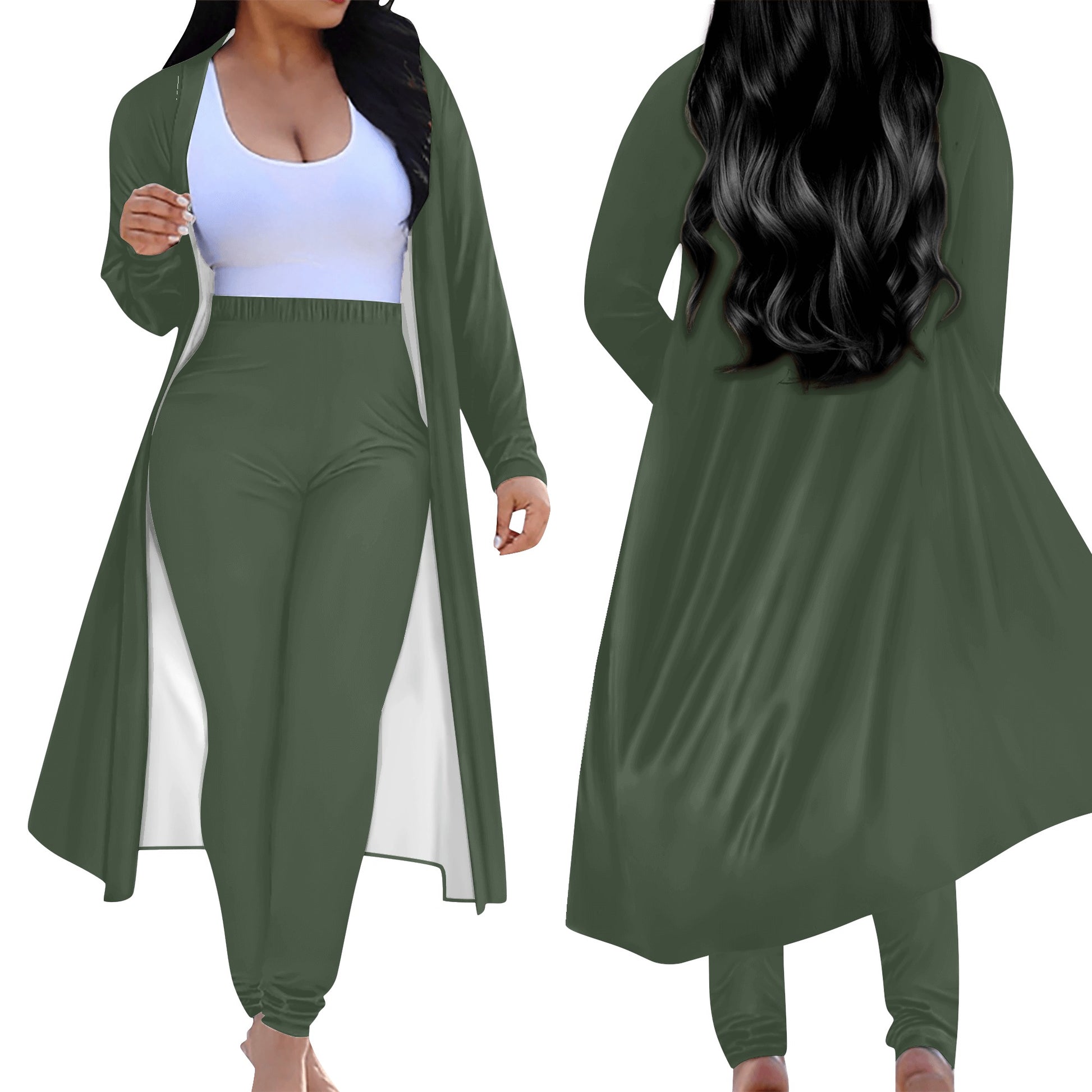 Women's Long Sleeve Cardigan and Leggings 2pcs Forrest Green (Designed by Dunbi) PopCustoms