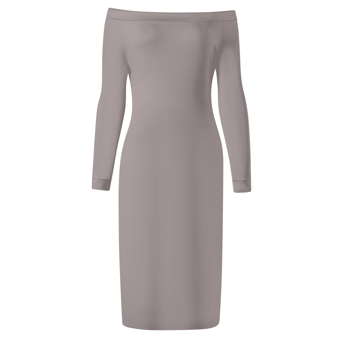 Women's Long Sleeve Off The Shoulder Lady Dress Taupe (Designed by Dunbi) PopCustoms