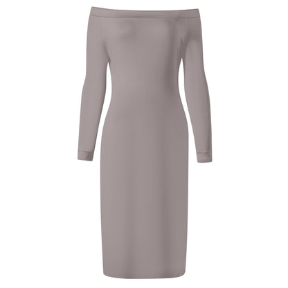 Women's Long Sleeve Off The Shoulder Lady Dress Taupe (Designed by Dunbi) PopCustoms