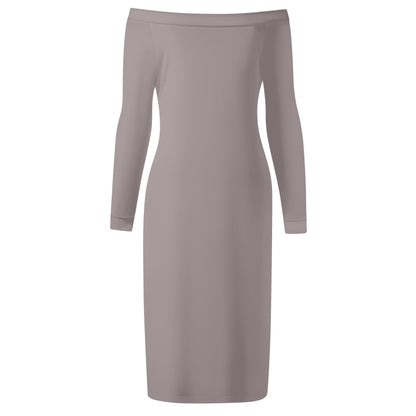 Women's Long Sleeve Off The Shoulder Lady Dress Taupe (Designed by Dunbi) PopCustoms