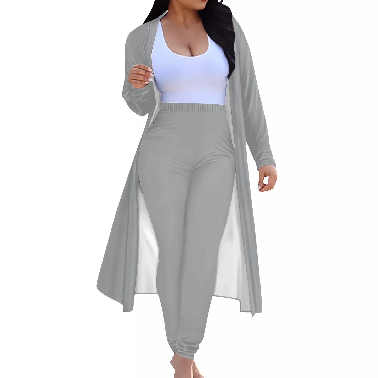 Women's Long Sleeve Cardigan and Leggings 2pcs Gray (Designed by Dunbi) PopCustoms