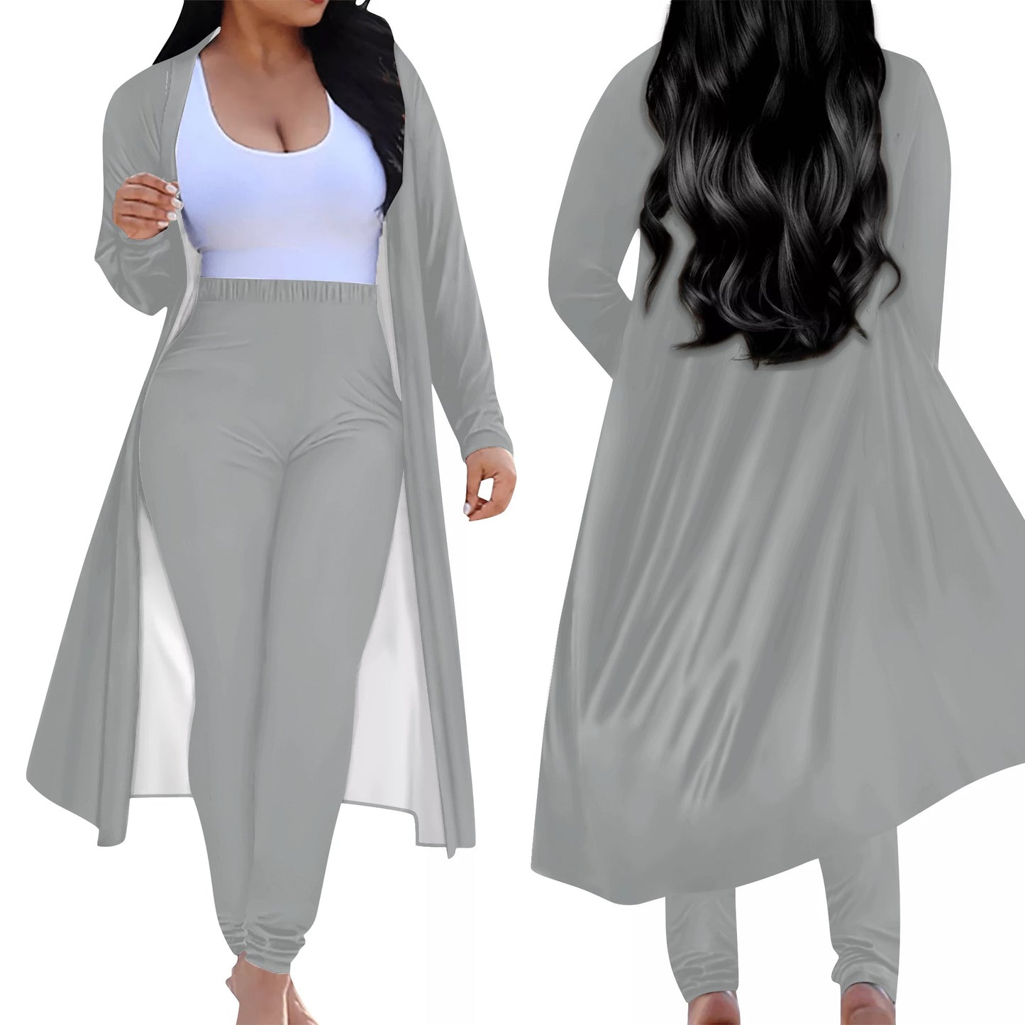 Women's Long Sleeve Cardigan and Leggings 2pcs Gray (Designed by Dunbi) PopCustoms