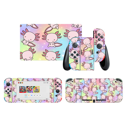 Nintendo Switch Game Console Stickers ｜PVC -Axolotl, Pastel Rainbow, Cute, Kawaii, Aesthetic, Art, Pink, Blue, Yellow, Green, Purple (Designed by Dunbi)