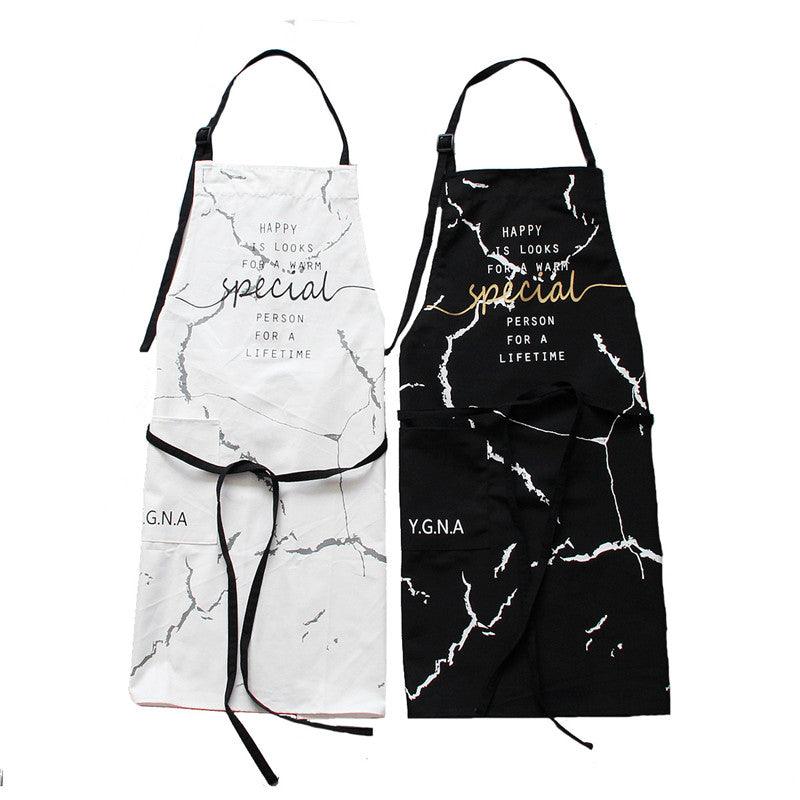 Nordic Cotton Apron Black White Marble Cooking Aprons For Men Women with Big Pocket Bib Overalls Kitchen Baking Accessories Larnt