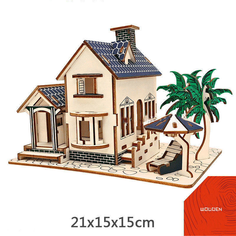 Small Wooden House 3d Fight Children's Building Block Toy Intelligence Development