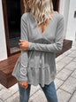 Waffle-knit V-Neck Long Sleeve Blouse