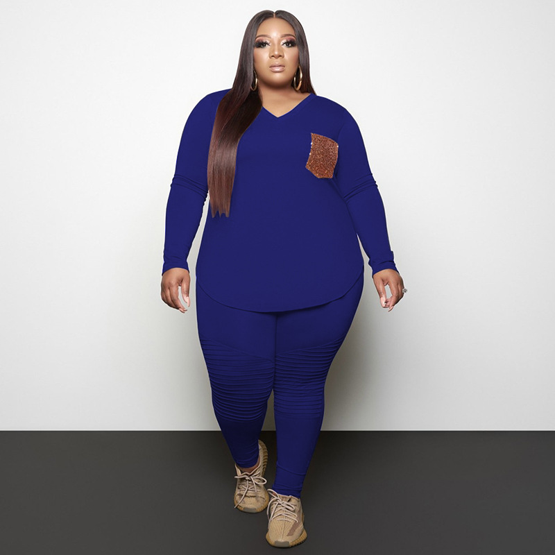 Women's Plus Size Solid Color Two-Piece Set Kiwidrop