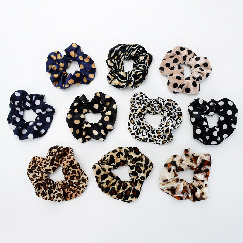 Vintage leopard spotted hair circle fabric hair accessory scrunchie