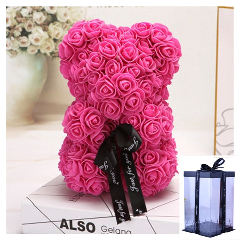 Valentine's Day Gift Rose Bear Eternal Flower Rose Teddy Bear PE Foam Bear 25cm Valentines Day