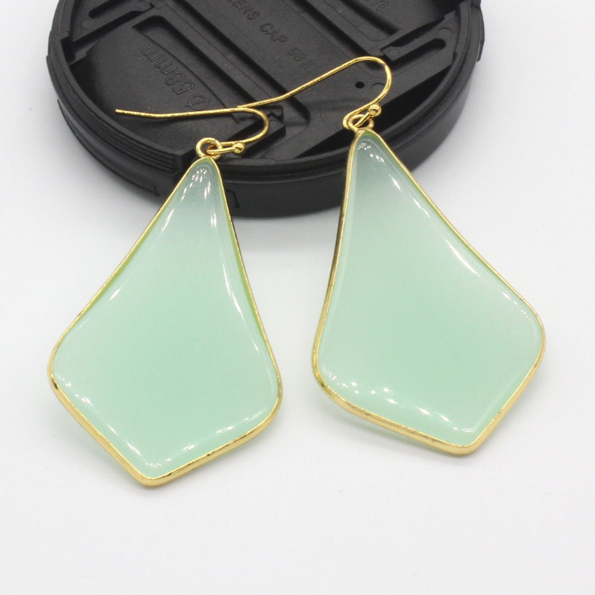 18K Gold Plated Rhombus Shape Natural Stone Dangle Earrings - DunbiBeauty, LLC