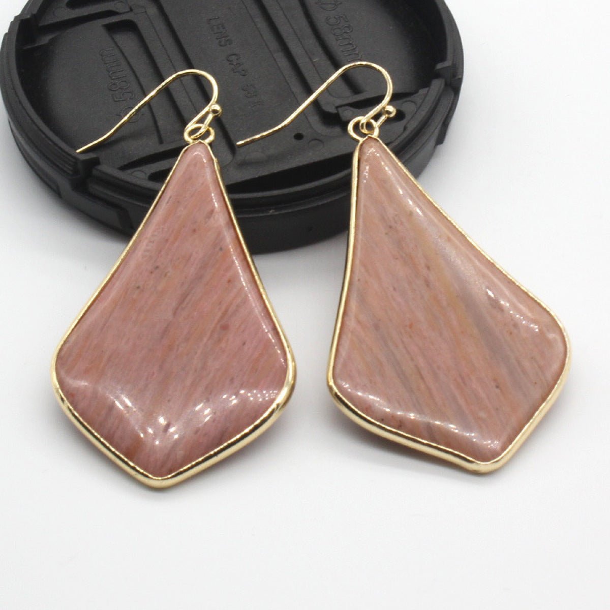 18K Gold Plated Rhombus Shape Natural Stone Dangle Earrings - DunbiBeauty, LLC