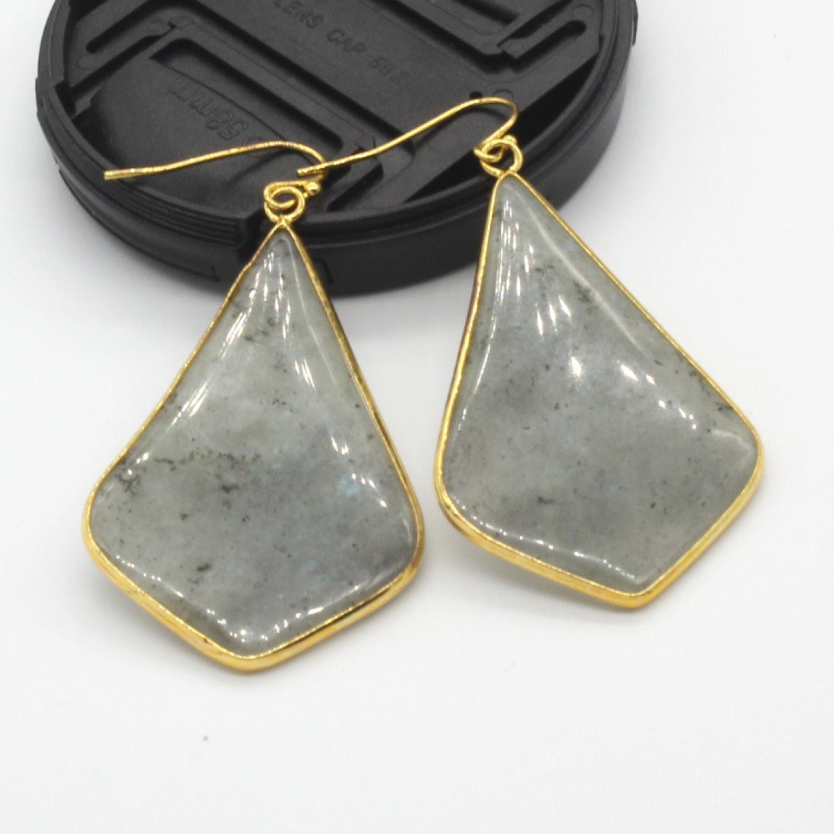 18K Gold Plated Rhombus Shape Natural Stone Dangle Earrings - DunbiBeauty, LLC