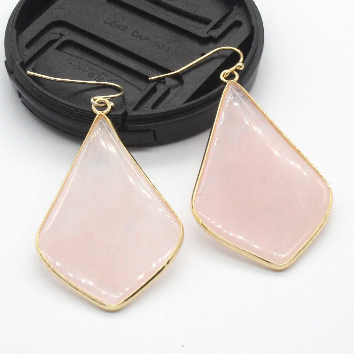 18K Gold Plated Rhombus Shape Natural Stone Dangle Earrings - DunbiBeauty, LLC