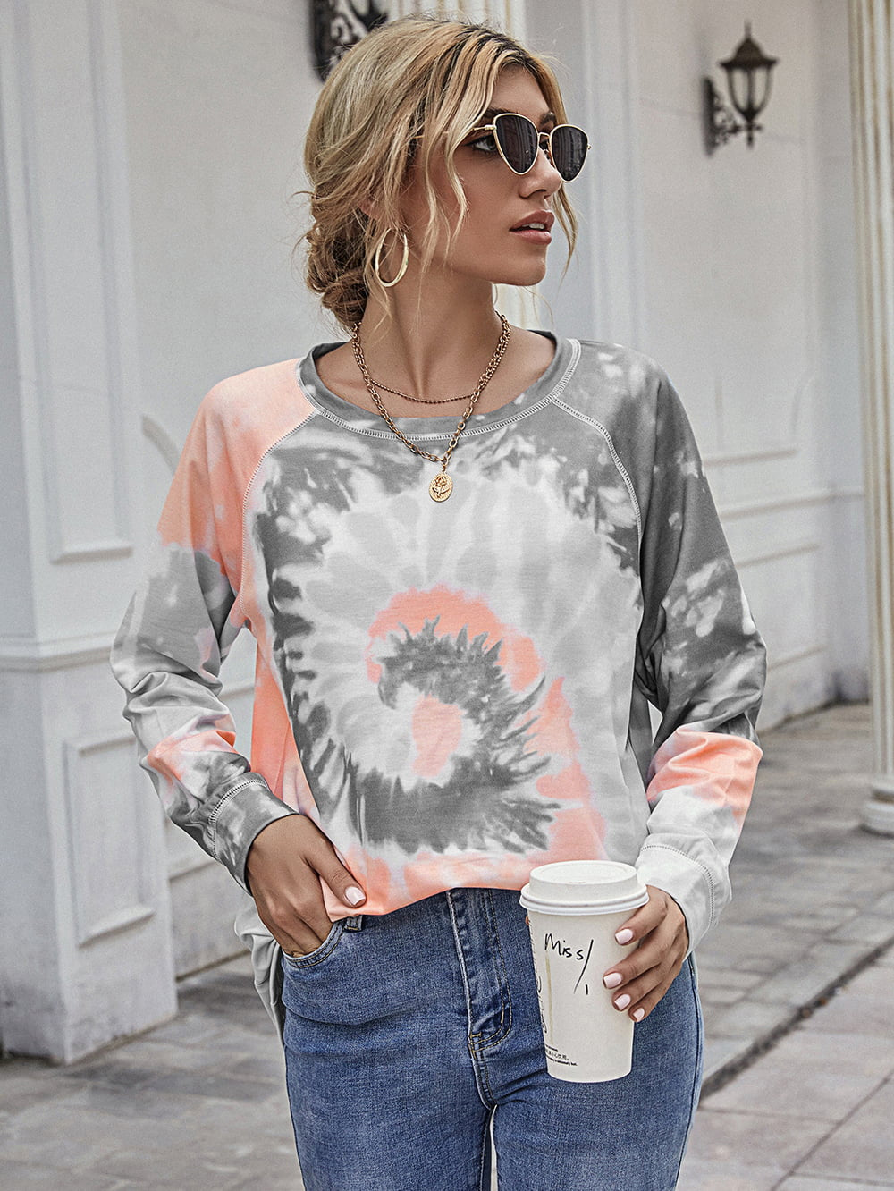 Printed Round Neck Raglan Sleeve Tee