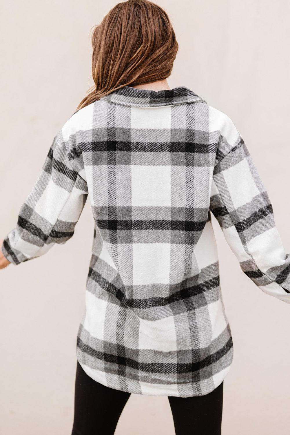 Plaid Dropped Shoulder Pocket Shacket Trendsi