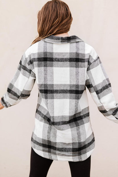 Plaid Dropped Shoulder Pocket Shacket Trendsi