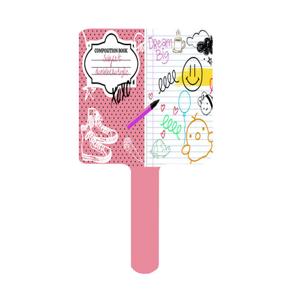 Handle Square Mirror｜Rubber -Back to School, Composition Notebook Style, Doodles, Scribbles, Writing, Girl, Pink (Designed by Dunbi)