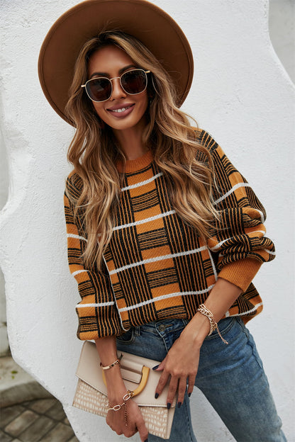 Printed Round Neck Dropped Shoulder Sweater