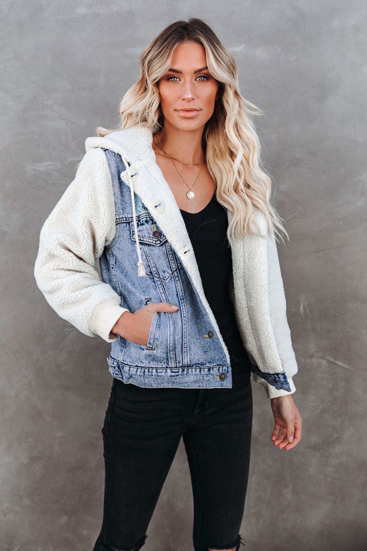 Sherpa Denim Splicing Buttoned Jacket Kiwidrop