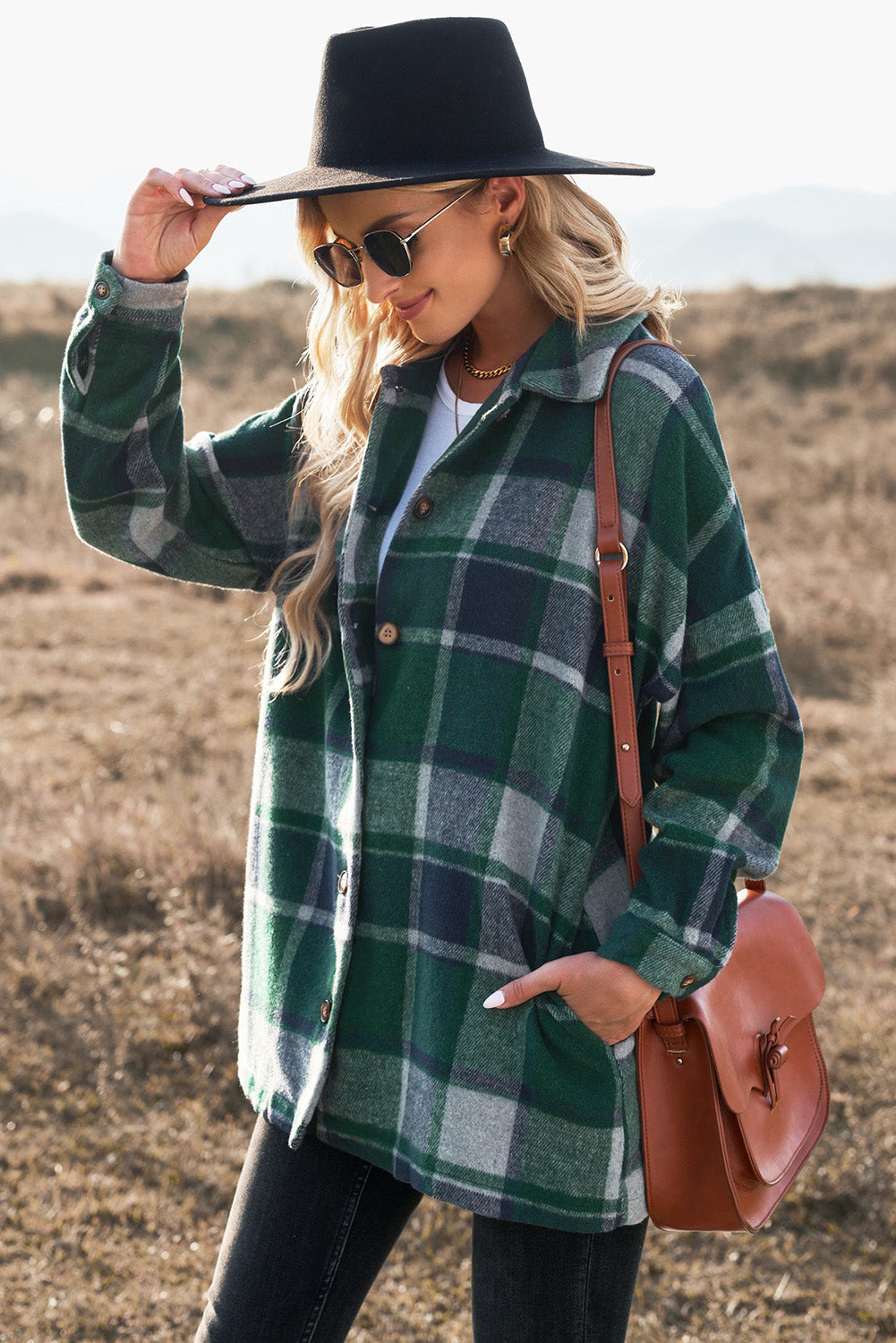 Plaid Print Buttoned Shirt Jacket Kiwidrop