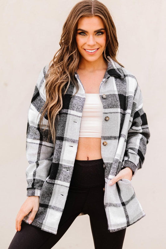 Plaid Dropped Shoulder Pocket Shacket Trendsi