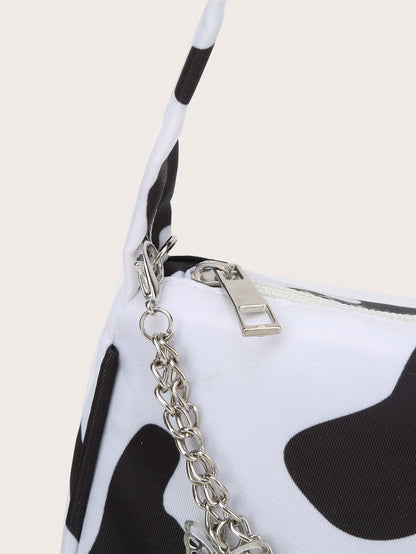 Cow Print Butterfly Charm Shoulder Bag