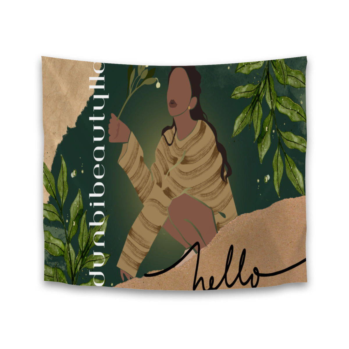 Tapestry(29×37inch) | Polyester -Black Woman with Flower, Green, Grace, Beauty (Designed by Dunbi)