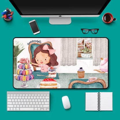 Black Lock Edge Mouse Pad (16×30inch)｜Polyester -Tea Party, Happy, Cute, Cake, Macarons, Cupcake, Tea, Snacks, Party, Bow, Parfait, Dessert (Designed by Dunbi)